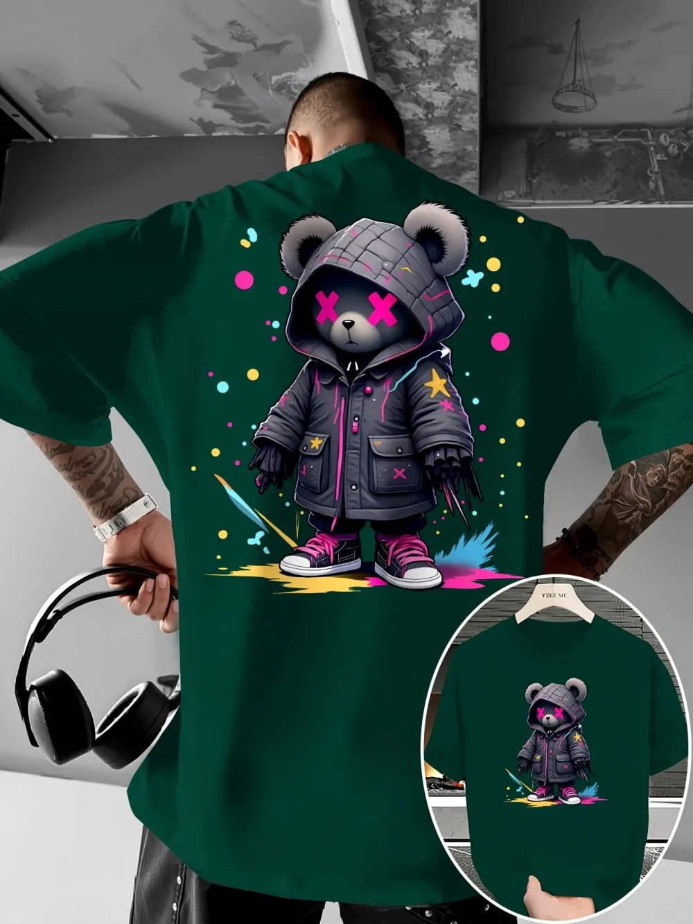 حار بيع الرجال الصيف أزياء جديدة تيدي بير طباعة لينة ومريحة جولة الرقبة تي شيرت في الهواء الطلق نمط الشارع أعلى