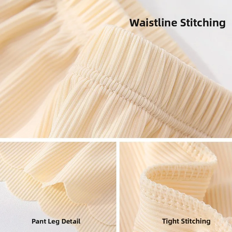 سروال نسائي Se رقيق من الحرير الجليدي فضفاض بوت orts صيفي مضاد للضوء سروال مشي ملابس داخلية مريحة ملابس داخلية بيضاء