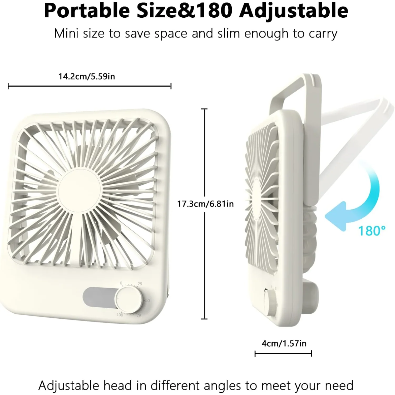 مروحة مكتب 2000 مللي أمبير قابلة لإعادة الشحن، مروحة USB محمولة لتدوير الهواء مع الروائح، 100 سرعة، 39 قدم، 180 °   إمالة، الترا كو