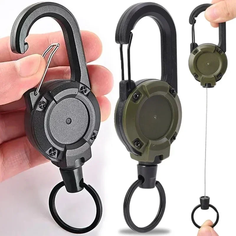 Retractable Heavy Duty Pull Reel Carabiner Key Chains Strong Steel Wire Rope Buckle Spring Key Ring Outdoor Sporty Keychain Tool