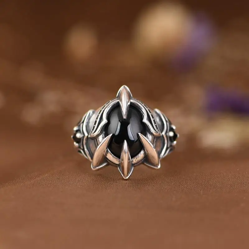 Retro Eagle Talon Adjustable Open Ring for Men Silver-plated Copper Gothic Punk Edgy Jewelry Bikers Accessories Gift for Him