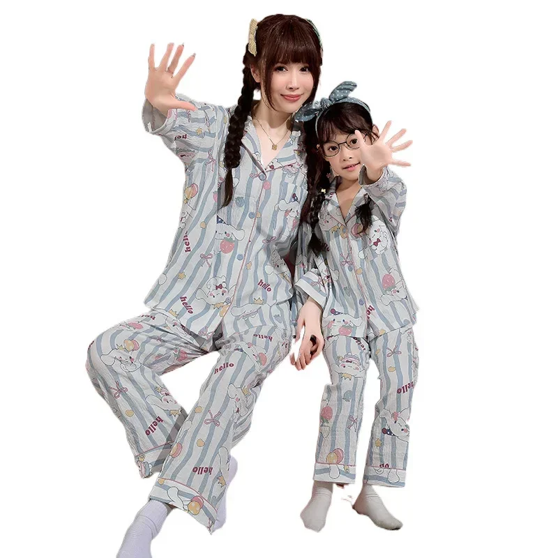 2pcs Chiikawa Pattern Pajamas Long Sleeve Top & Pants Set Cartoon Print Loungewear Casual Girl's Set Family Home Suit Two Sets