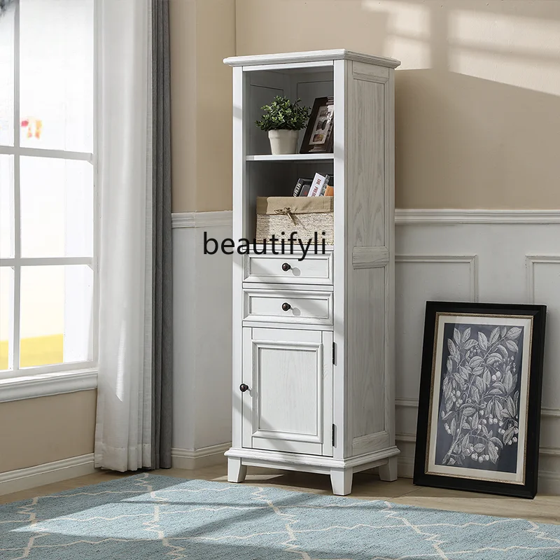 

White Wax Living Room Solid Wood Side Cabinet Single Door TV Cabinet Unit White Sideboard Cabinet Corner Cabinet Simple