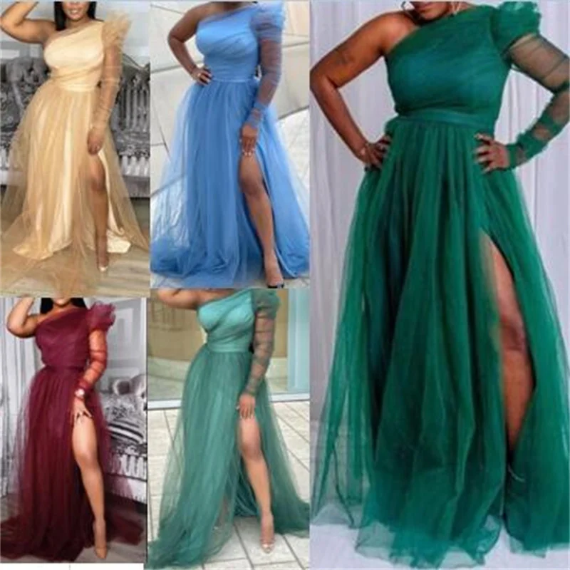 Vestido largo de tul con hombros descubiertos para embarazada, vestido de novia con volantes, abertura lateral, rosa, caliente