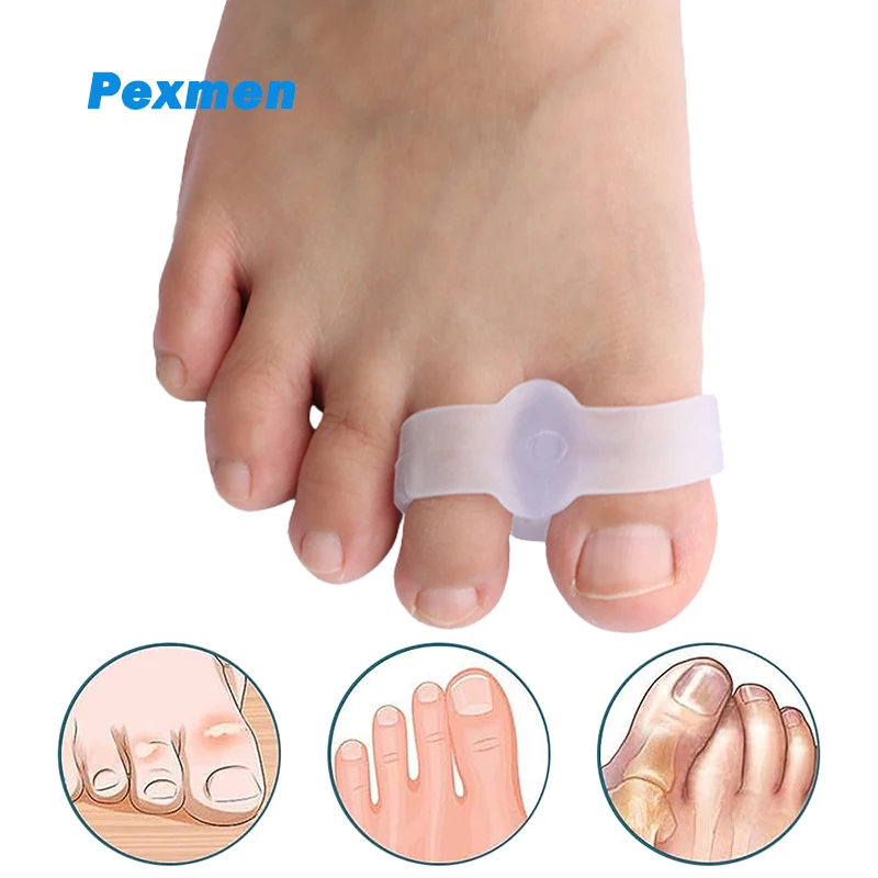Pexmen 2/4 Stück Zehenspreizer mit 2 Schlaufen, geeignet für Hallux valgus und überlappende Zehen, Fußpflege-Tool