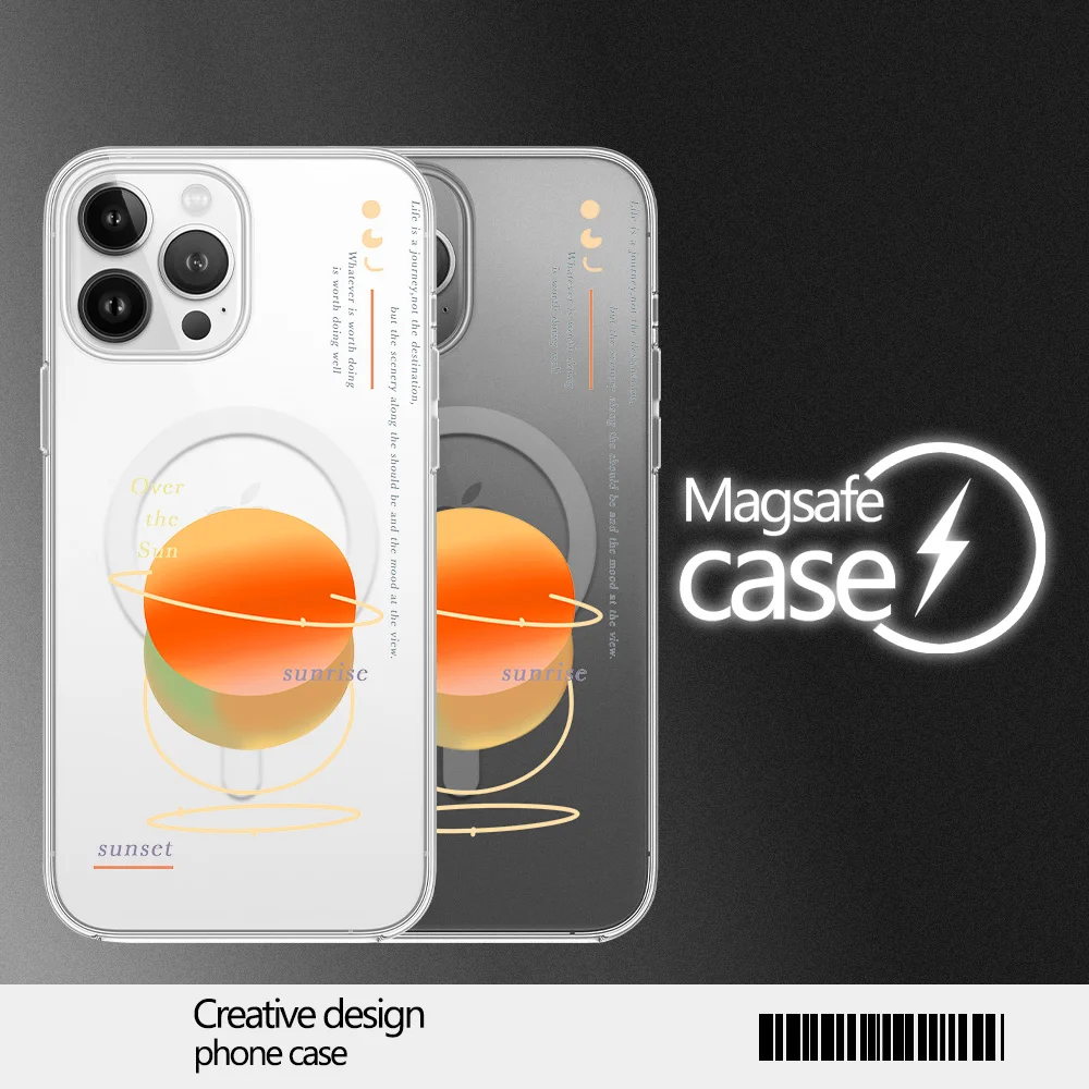 Artistic Sunset Planet Slogan Phone Case for iPhone 12 11 13 14 15 16 Max Pro Plus Magsafe Magnetic Wireless Cover