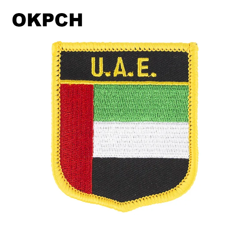 United Arab Emirates Flag Shield Shape Iron on Embroidery Patches Saw on Transfer Patches Sewing Applications for Clothes Back