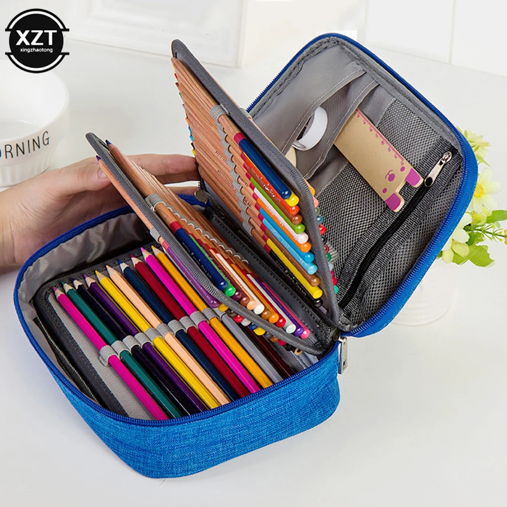 

72 Holes School Cases 3 Compartments Canvas Pencil Cases Student Pen Box Storage Bag For Artist Stationery Supplies