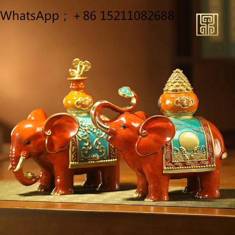 LLY bronze elephant ornament, a pair of living room entrance decorations, safe and auspicious housewarming opening gifts