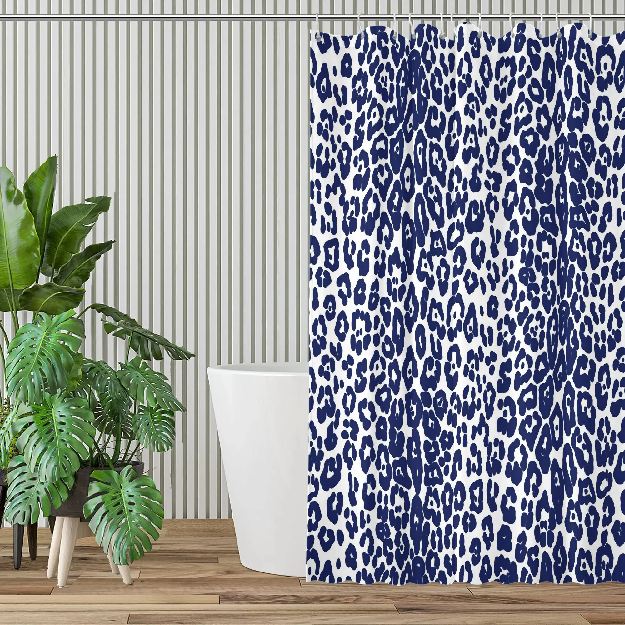 Blue Leopard Print Waterproof Shower Curtain Luxury Tropical Animal Print Bathroom Decor Curtain Accessories 90x180cm - view 2