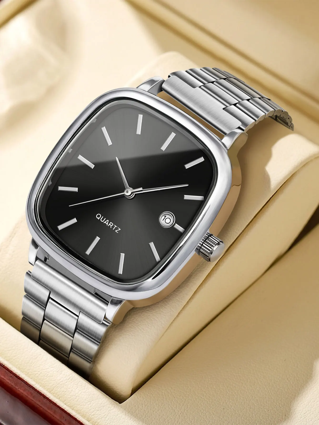 Couple watches for men and women; quartz watches with stainless steel bands and calendar; Christmas gift.