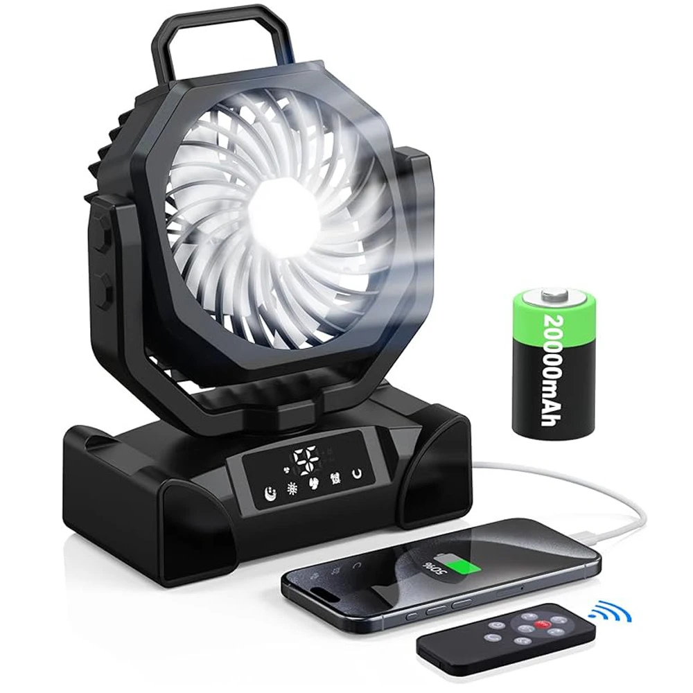 

Portable outdoor fan home camping fan 20000 mah use 1-40h 4 speed with LED Lighting lamp for Camping outdoor Barbecue Fishing