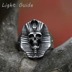 2022 NEW Men's 316L stainless-steel rings Egyptian pharaoh skull RING for teens gothic punk Horned Jewelry Gift free shipping