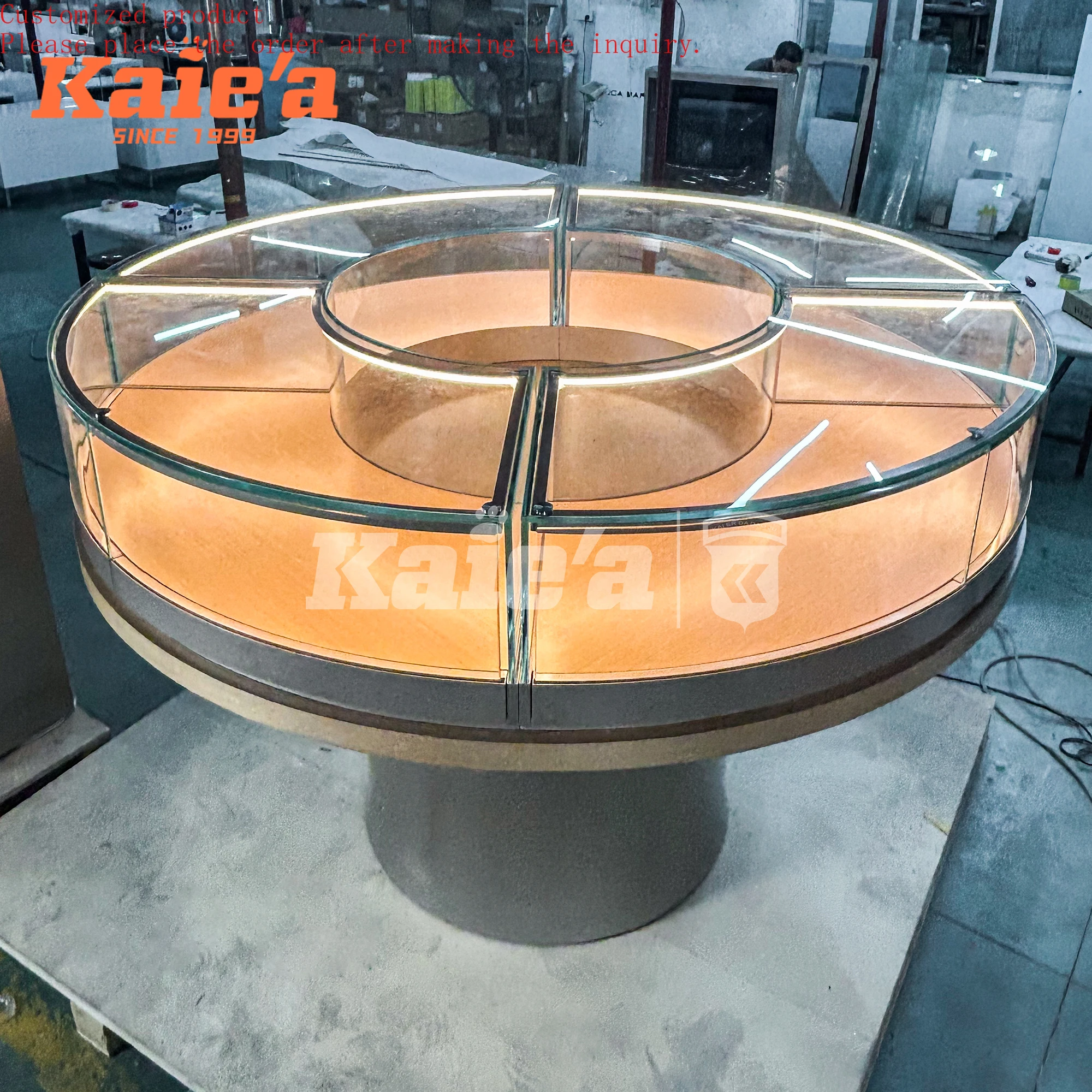 

Customize Jewelry Store Interior Design Round Square Corner Curved Glass Showcase Ornaments Display Cabinet for Gold Shop