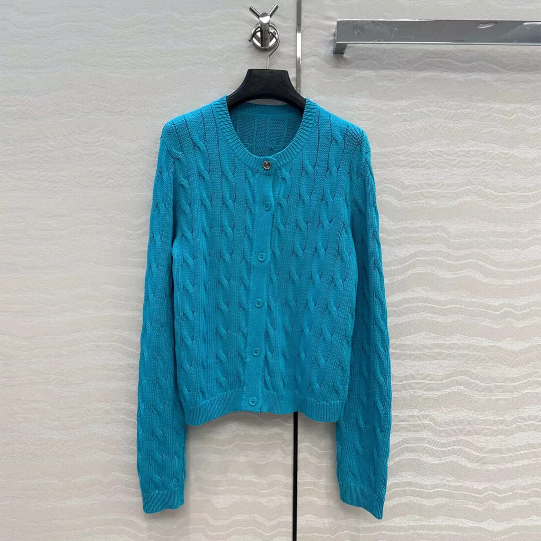 2025 New Autumn Fashion Twist Crochet Embroidery Knitted Cardigans Women O-neck Long Sleeve Single Breasted Vintage Slim Sweater