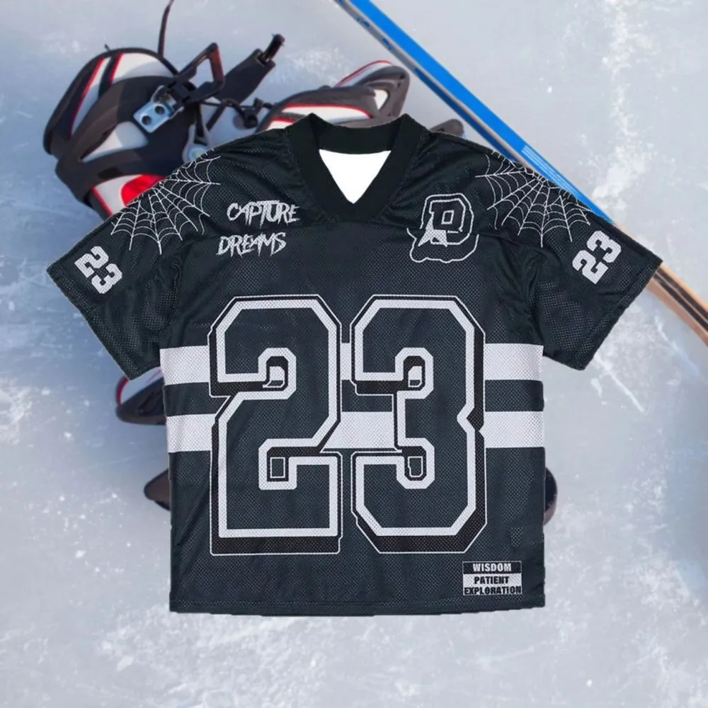 New American ice hockey men's breathable and comfortable V-neck T-shirt paired with digital printed outdoor sports top