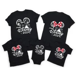 2024 Disney Trip Mickey Minnie Mouse Family Matching camicie Cotton Dad Mom Bro Sis maglietta per bambini pagliaccetti per bambini vestiti abbinati