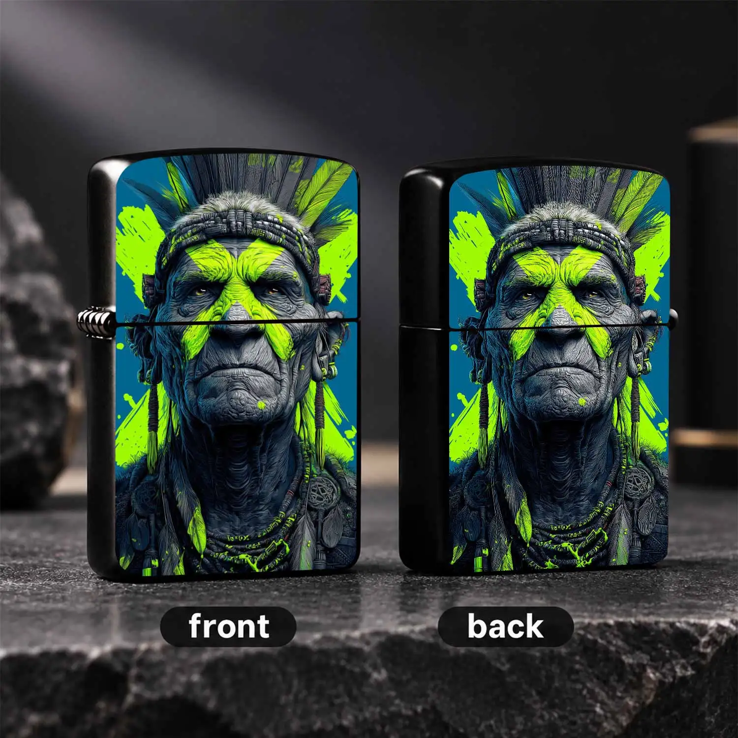 Creative Native Chief Art Print Lighter, Stylish Street Style Portable Accessory, Durable Practical Item for Daily Use Outdoor Activities Gifting, Versatile Decorative Piece Suitable for All Scen A Humorous And Interesting Lighter