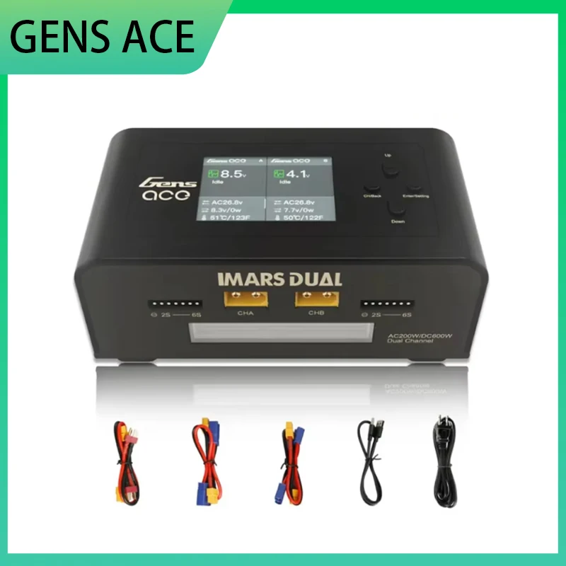 SkyCityFPV GENS ACE IMARS cargador de doble canal AC200W DC600W cargador de equilibrio inteligente descargador juguetes Lipo Li-Lon LIHV LEP batería