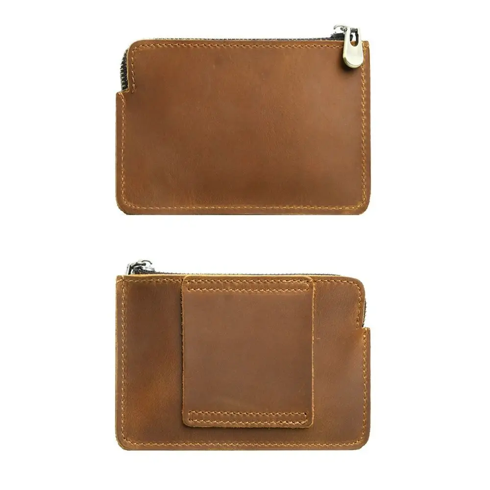 Genuine Leather Men's Short Wallet Retro Ultrathin Belt Hanging Money Pouch with Belt Loop Multi Purpose Zipper Coin Purse