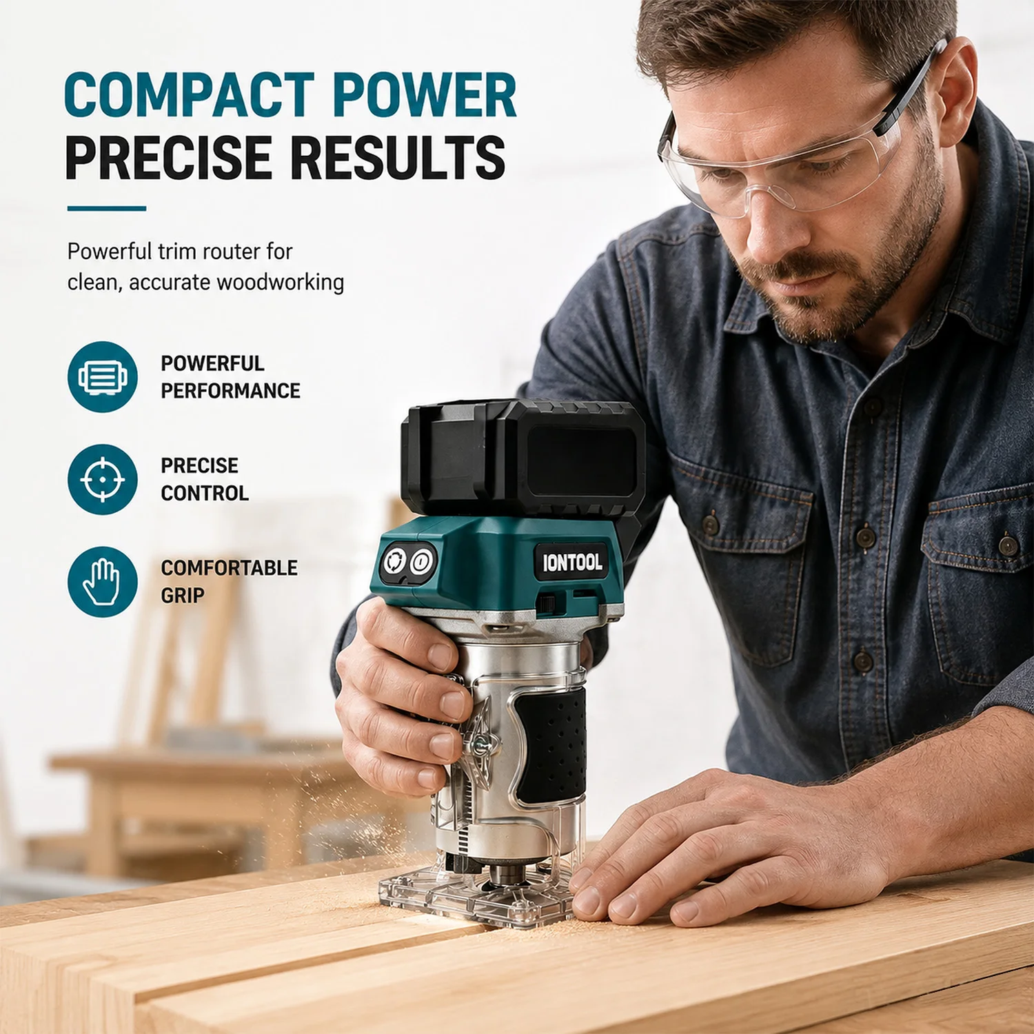 IONTOOL 780W 30000RPM Variable Speed Cordless Router Trimmer for Wood Slotting Milling and Profile Making Bare Unit