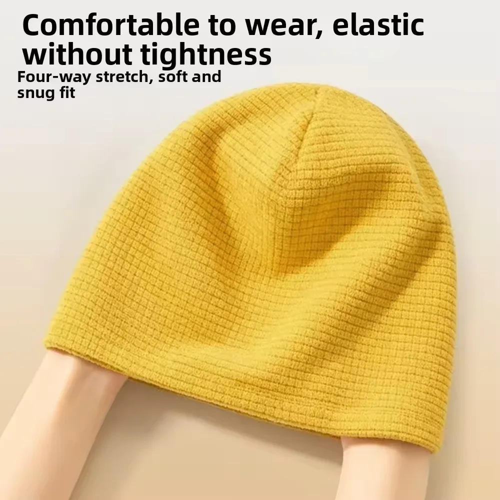 Waffle Slouch Beanie Cycling Thermal Fleece Hat Stretchy Grid Texture Skull Cap Sport Winter Outdoor Warm Ski Soft Hiking Beani