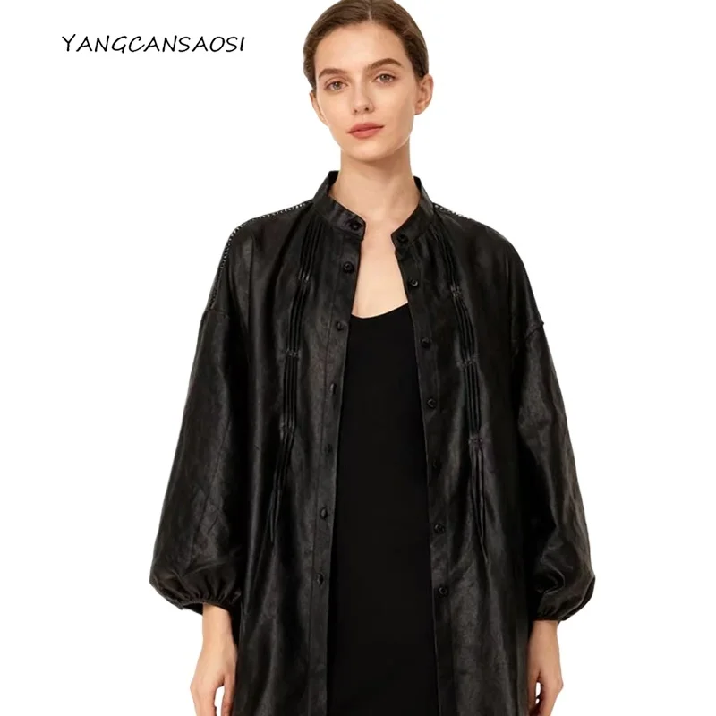 

Женское пальто из 100% натурального шелкового шелка с воротником-стойкой в минималистском стиле, марлевое женское пальто из Гуандун