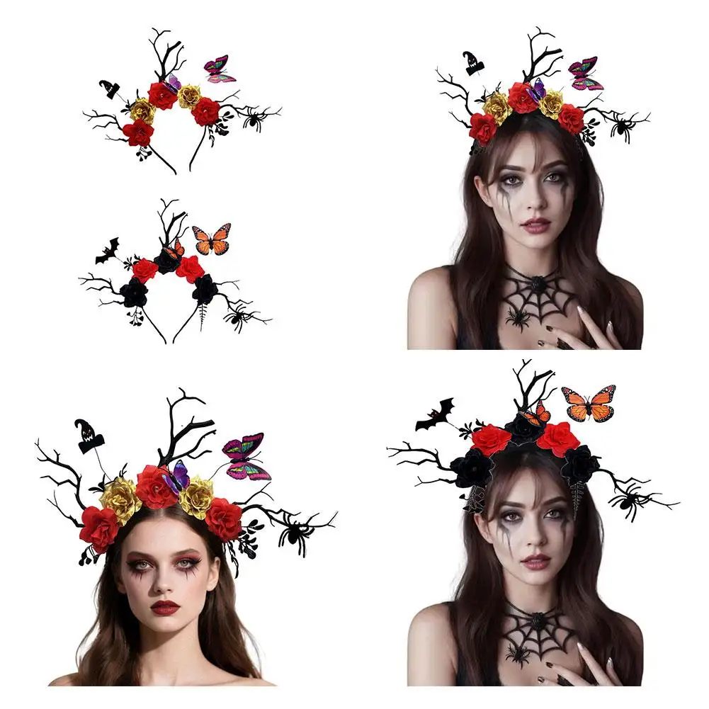 

Хэллоуин готические рога ветки цветок корона повязки на голову головной убор бабочка для Хэллоуина Рождественская вечеринка лесная фея Co V0H7