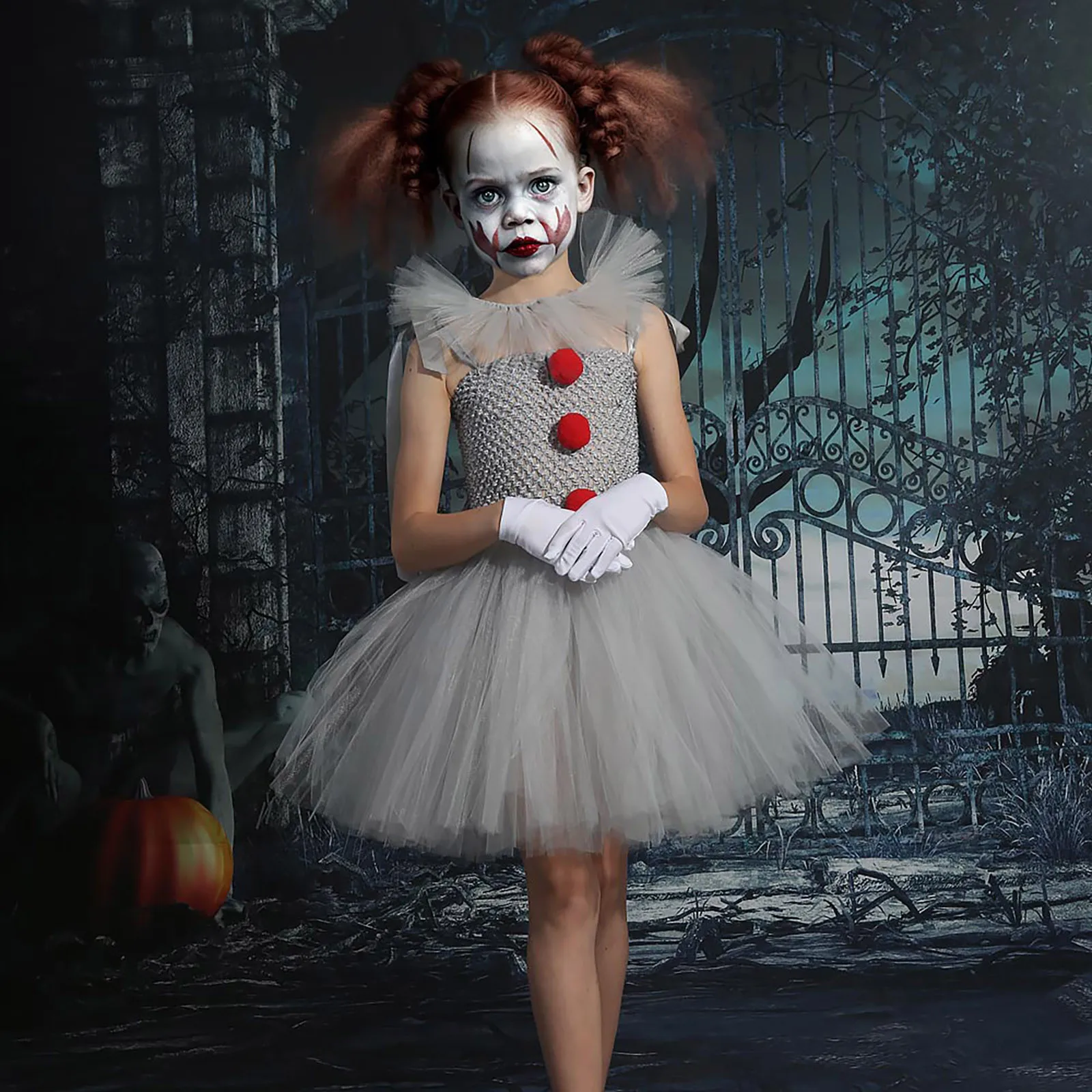 

Halloween Costume Gray Joker Tutu Tulle Dress For Girls Carnival Girl Creepy Clown Cosplay Clothes for Kids Party Scary Outfits