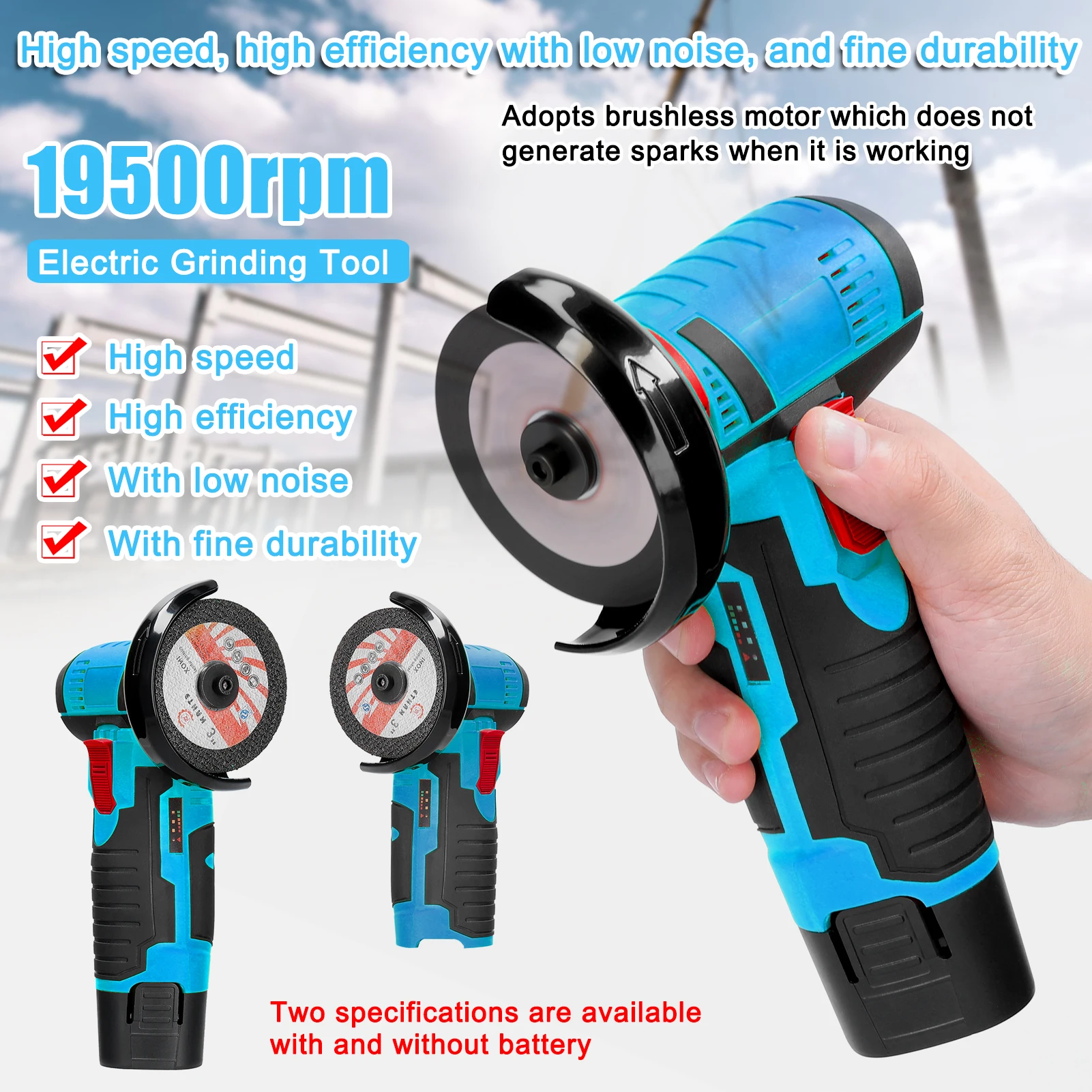 12V Cordless Electric Angle Grinder 800W 19500rpm Lithium Battery Mini Polishing Grinding Machine Diamond Cutting Power Grinder