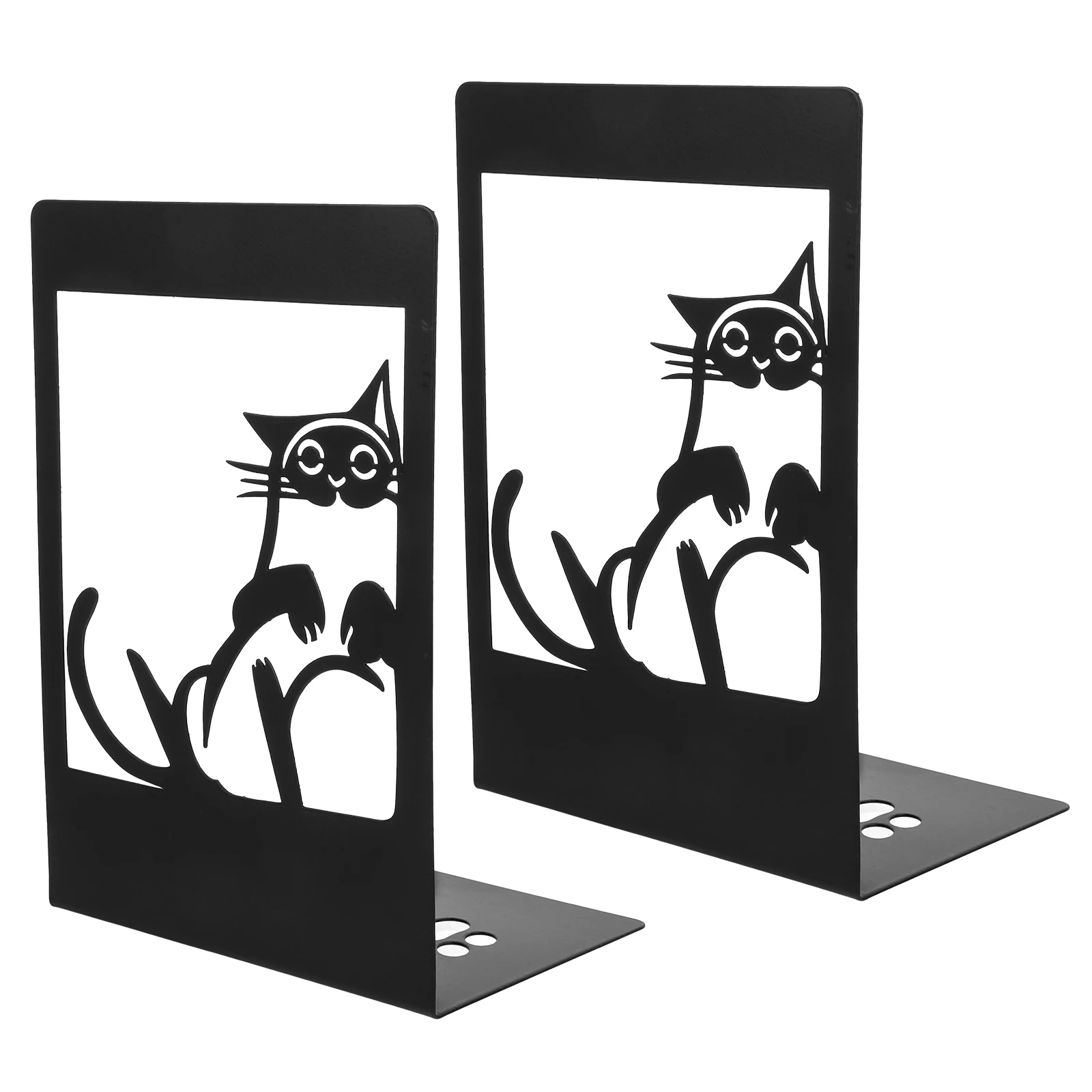 

2 Pcs Iron Cat Bookends Black Color Sturdy Metal Desk Organizer Heavy Duty Book Holder Shelf Decor Accessories