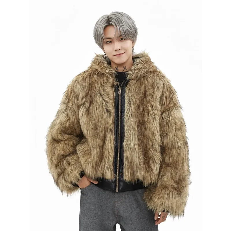 Top quality cotton mens PU leather jacket winter velvet thick double-sided wearing korean fashion fur coat integrated jackets