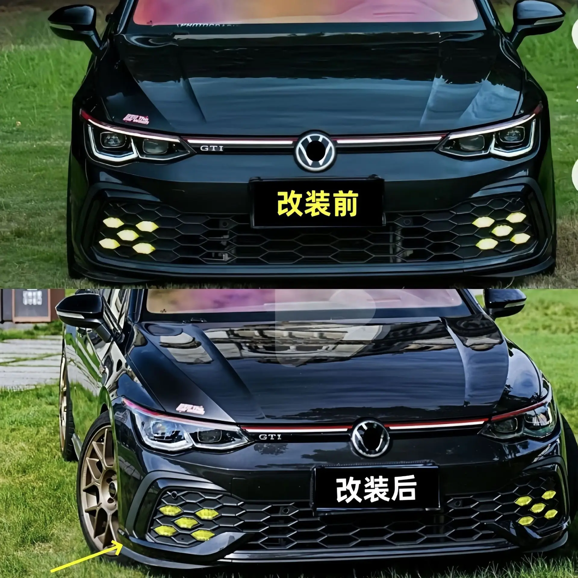 For VW Golf 8 MK 8 R-Line / GTI 2020-2024 Car Black/RED/BLUE/GREY/WHITE Front Bumper Side Splitter Spoiler Trim Fog Light Canard