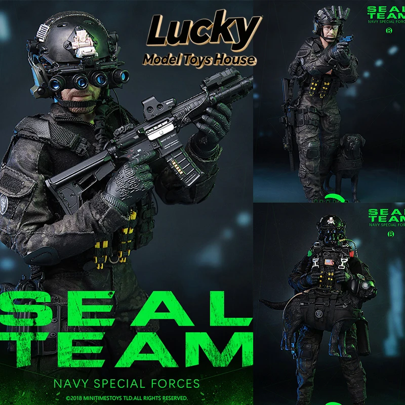 MINITIMES Night Jump 1/6 US Navy Special Forces Seal Team Military Action Figure Army Dog Ornament 12inch Full Set Soldier Model