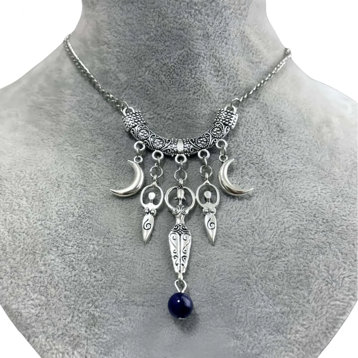 قلادة آلهة القمر، مجوهرات عتيقة، إكسسوار قوطي، رموز غامضة، نمط عرقي، ساحرة، باقان، صناعة يدوية، منحوتة، قلادة للنساء #4