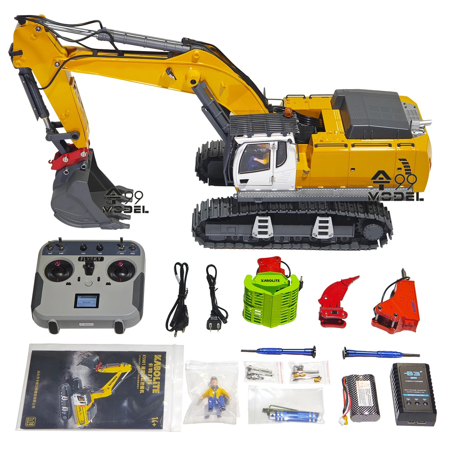 KABOLITE K970 Electric Excavator Metal Model 1/18 K5901 RC Excavator RTR with Light and Sound System Remote Control Car Boy Toy