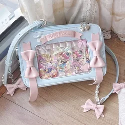 Winter Autumn Lolita Bags Girls Sweet Bow PU Shoulder Bag 2024 Long Rabbit Ears Kawaii Crossbody Bag Transparent Cute Bolsa