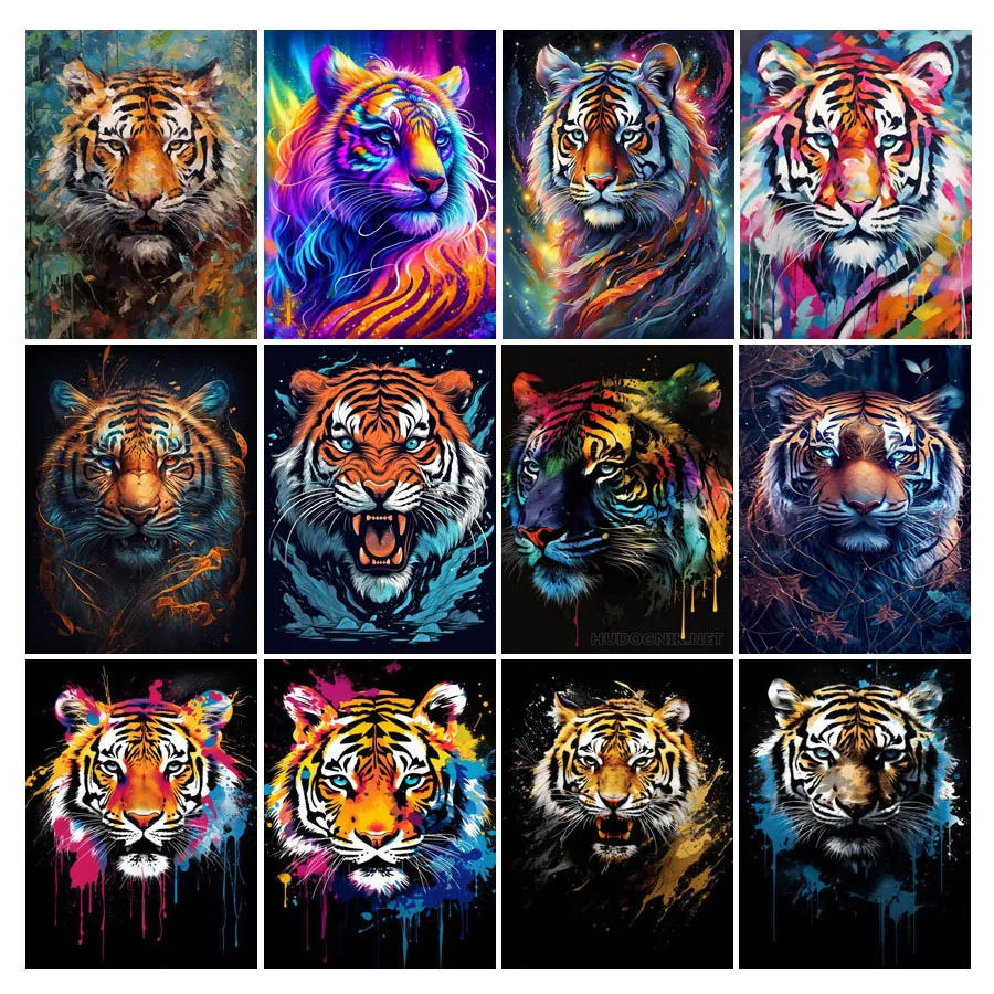 Diy Full Mosaic Art Abstract Colorful Tiger Diamond Painting Kits New Collection Wild Animals Rhinestone Embroidery Picture