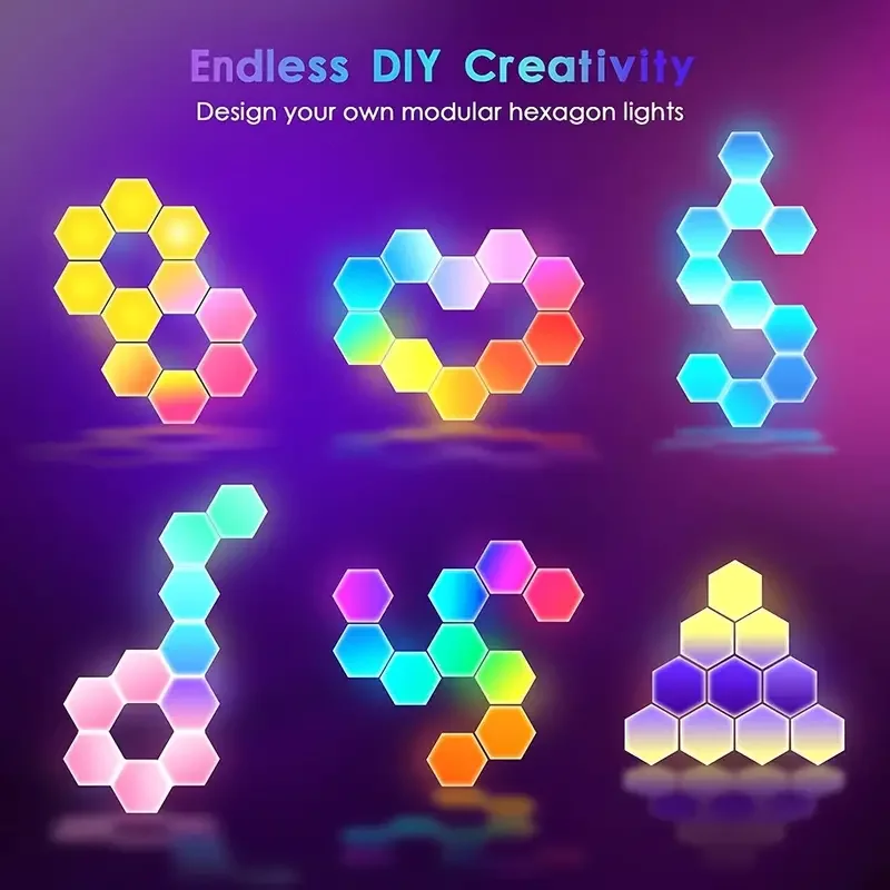 Geometric RGB Smart Lamp DIY Assembly Ambient Night Light Honeycomb Lights Touch Wall Lamp Color Changing Lamp Hexagon LED Light