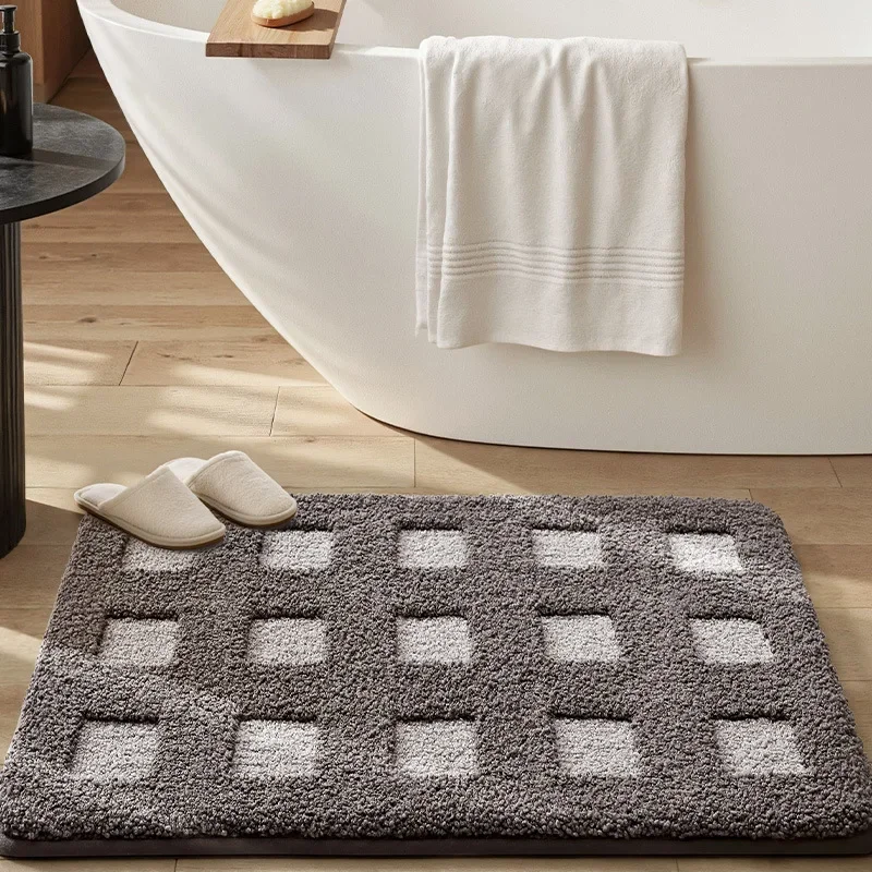 Bath Mat, Plush Material, Square, Absorbent, Quick Drying, Anti Slip, Washable, Machine Washable, Durable, Bathroom Decoration