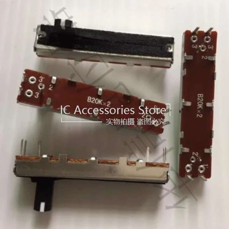 

2 шт. SL302G 45 мм микшерный фейдер B20Kx2 двойной ползунковый потенциометр B20K длина ручки 10 мм с белой точкой