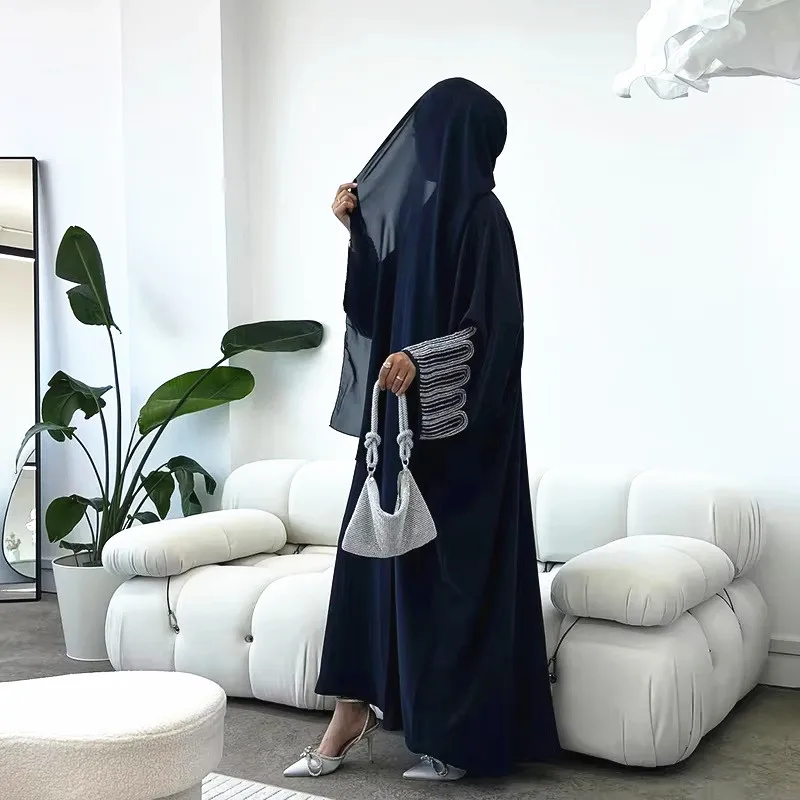 Eid Abayas Beaded Open Abaya Dubai Luxury Kimono Muslim Dress for Women Turkish Kaftan Kebaya Robe Ramadan Eid Islamic Clothing