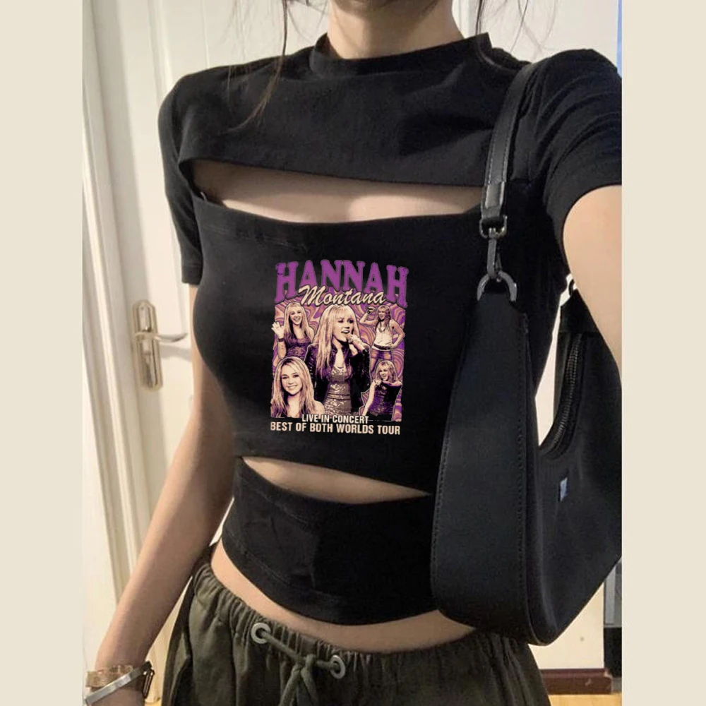 Hannah Montana cropped top women baddie summer harajuku dollette t-shirt grunge graphic baddie
