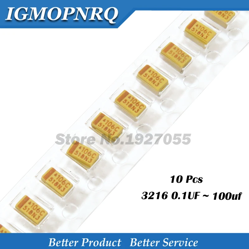 

10pcs Type A 100UF 0.22UF 1UF 4.7UF 10UF 22UF 33UF 47UF 6.3V 10V 16V 25V 35V 226 336 224 475 106 107 476 105 Tantalum Capacitor