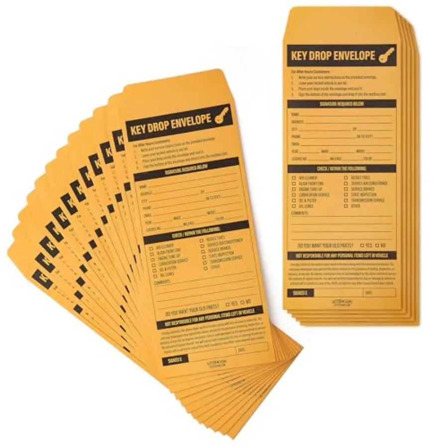 

Key Drop Envelopes 500 ct Auto Repair Night Drop Key Envelopes Automotive Shop Supplies for Car Service Mechanic