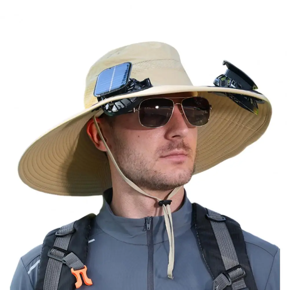 Fishing Hat with Built-in Fan Solar Rechargeable Fisherman Hat with Dual Fans Upf 50 Wide Brim Sun for Fishing for Outdoor