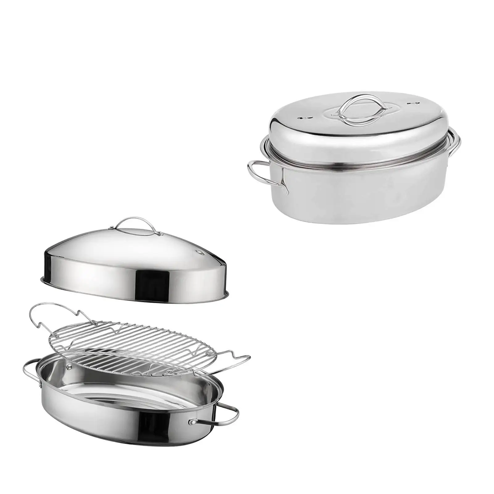 Fish Steaming Pot 16in Pasta Pot Sturdy with Lid Kitchen Pot Easy Carrying Roasting Pan Oval Cookware Food Steamer Coarse Grains