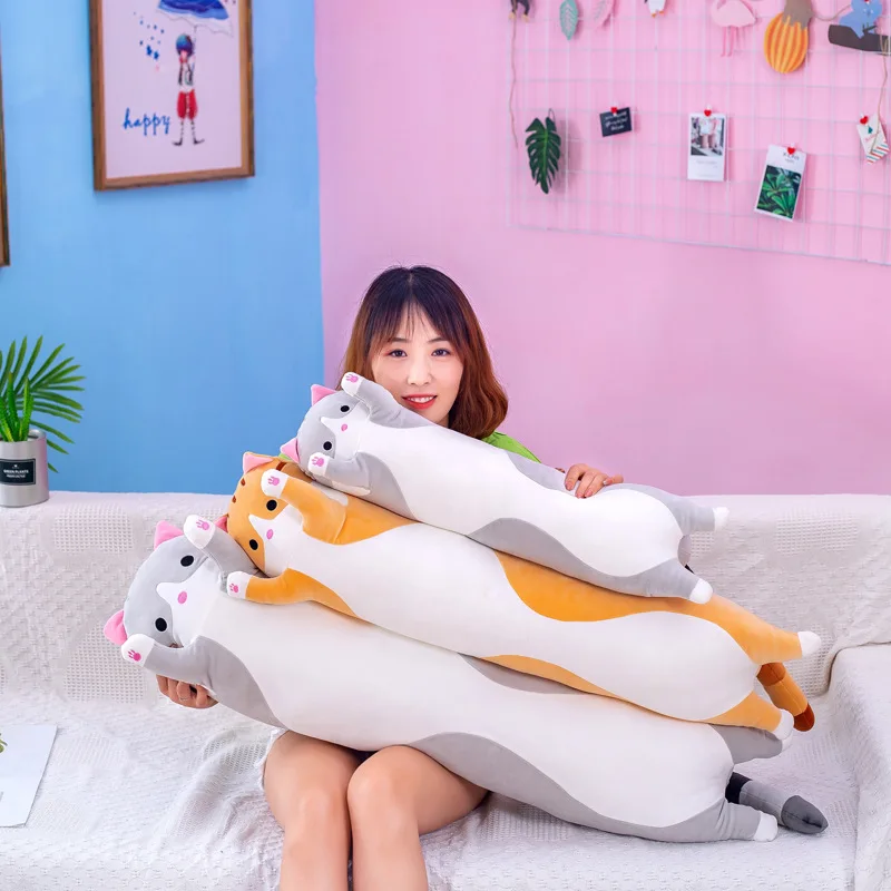 Cute Soft Long Cat Pillow Plush Toys Stuffed Pause Office Nap Pillow Bed Sleep Pillow Home Decor Gift Doll for Kids Girl