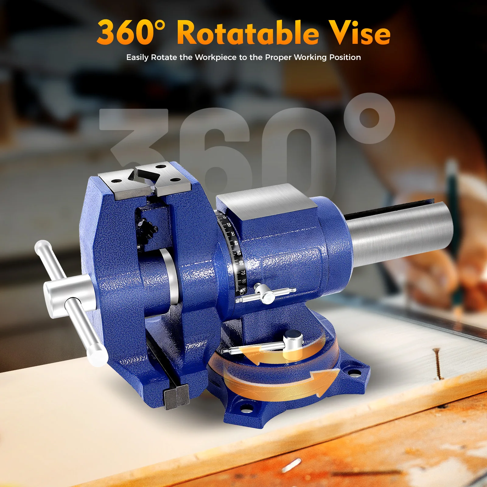 Robuste Handbetriebene Tischschraubstock Mehrzweck-Drehbarer Tischschraubstock mit Doppelbacken-Design für Werkbank – Detail 1