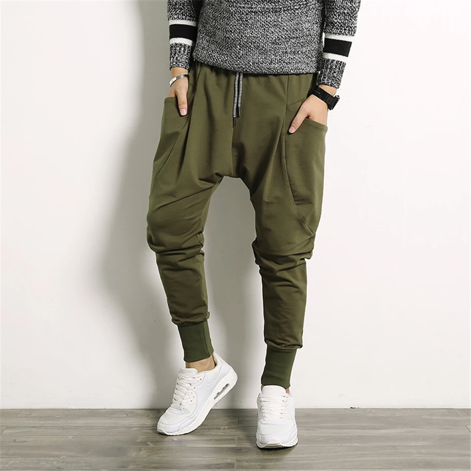 Harem Pants Men Hip Hop Streetwear Stretch Pants Male Fashion Casual Solid Pants High Street